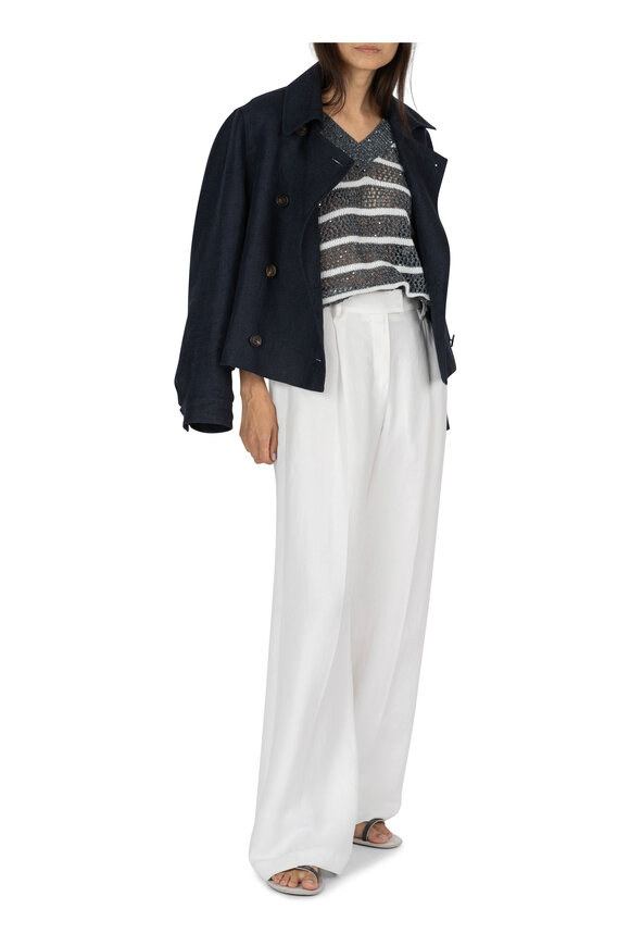 Brunello Cucinelli - White Wide Leg Linen Pant