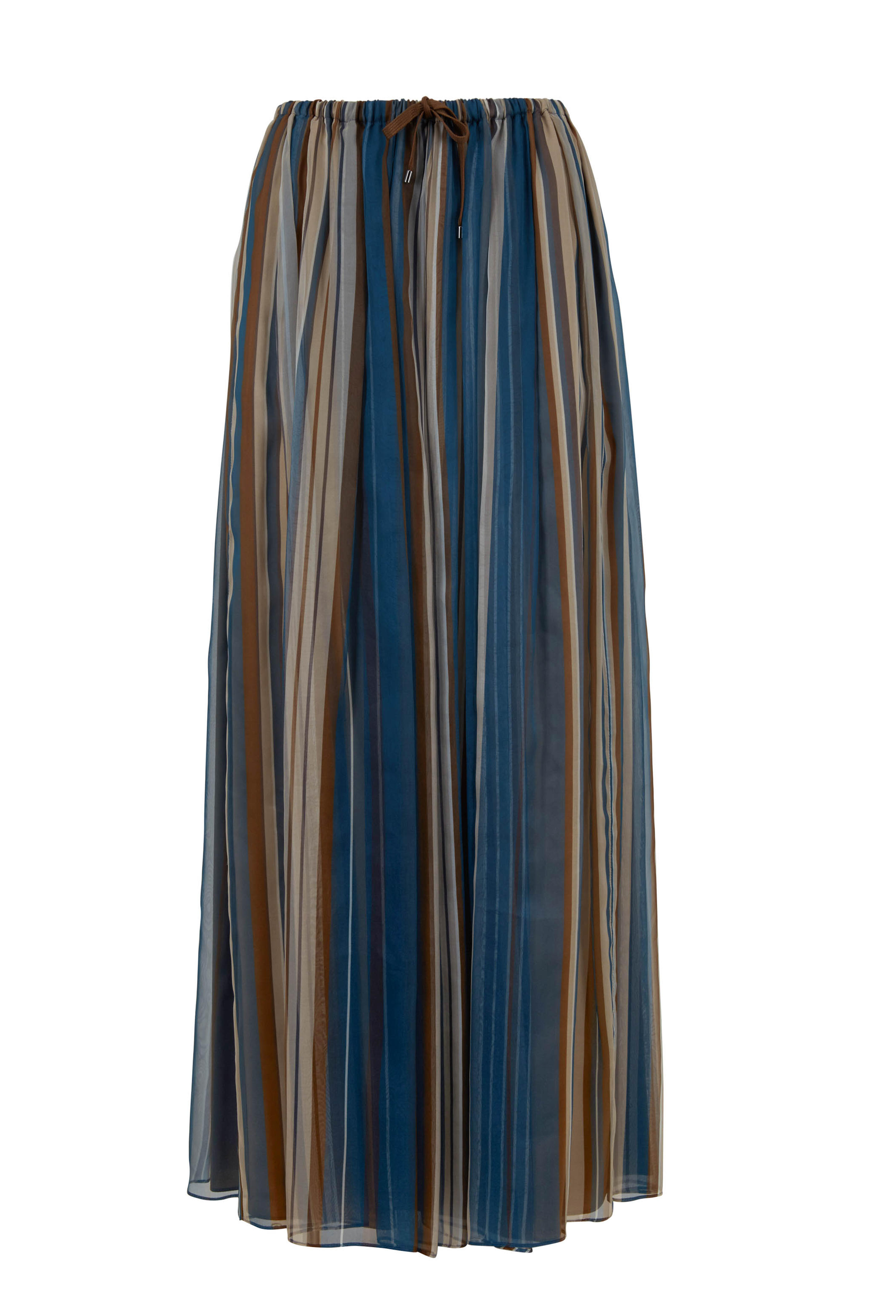 Brunello Cucinelli - Petrol Organza Vertical Striped Maxi Skirt