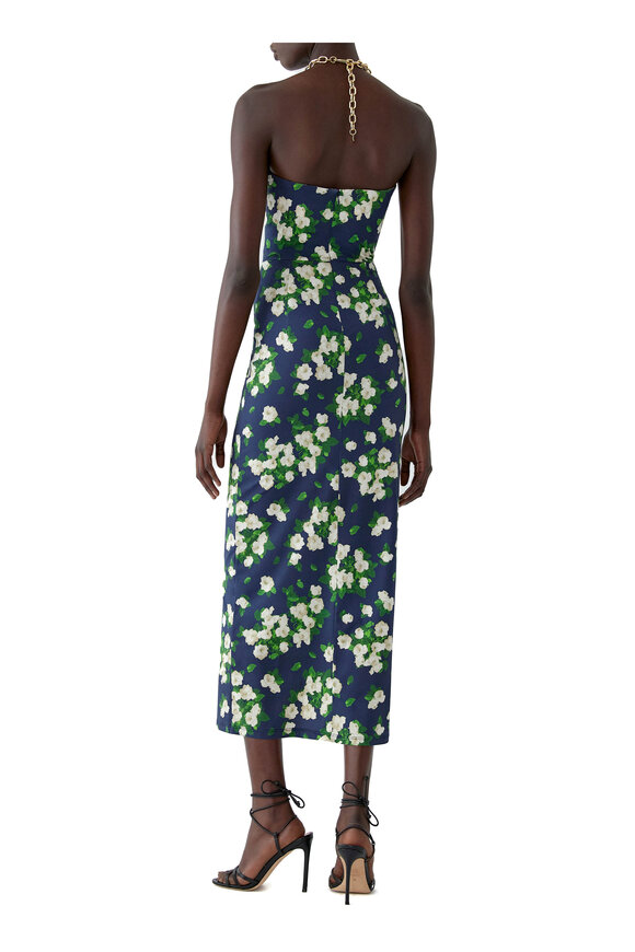 Carolina Herrera Midnight Multi Halter Neck Draped Midi Dress - view 3
