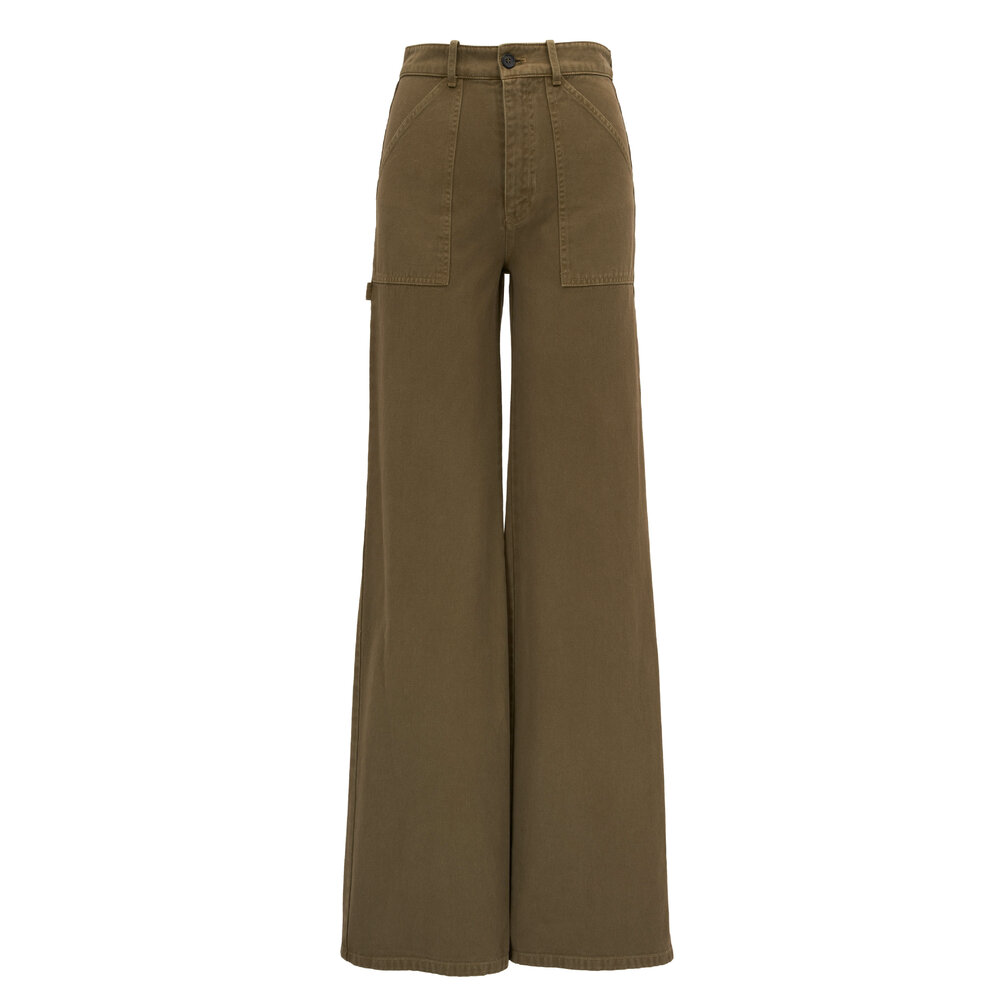 Nili Lotan - Quentin Olive Cotton Twill Wide Leg Pant