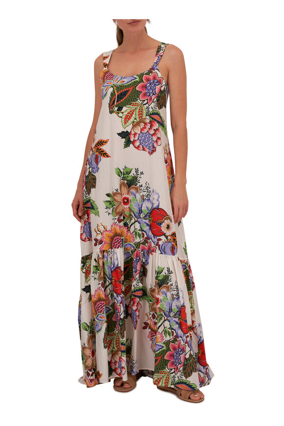 Etro - White Multi Floral Cotton & Silk Maxi Dress 