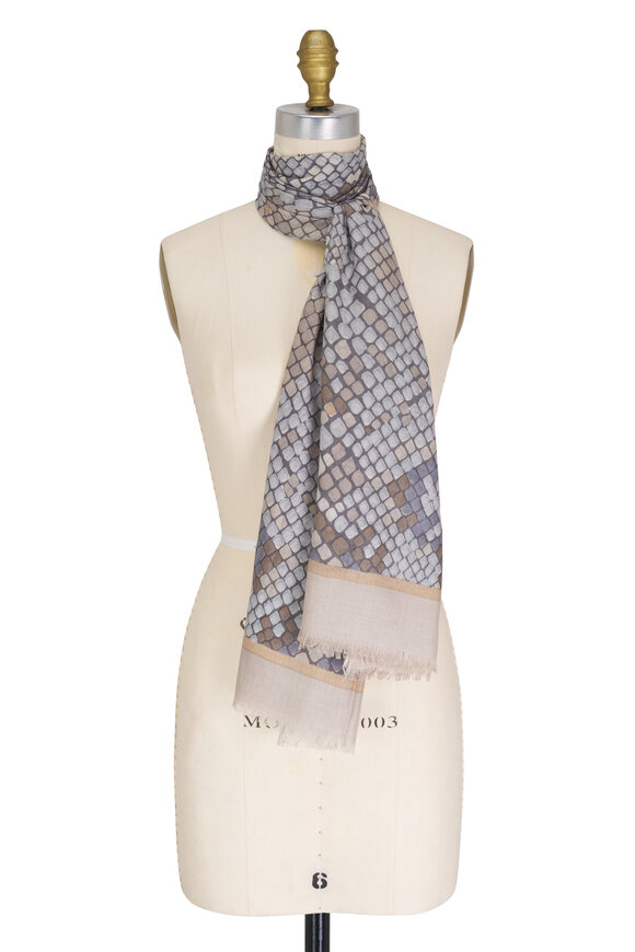 Kinross - Silver Geo Skin Print Silk & Cashmere Scarf