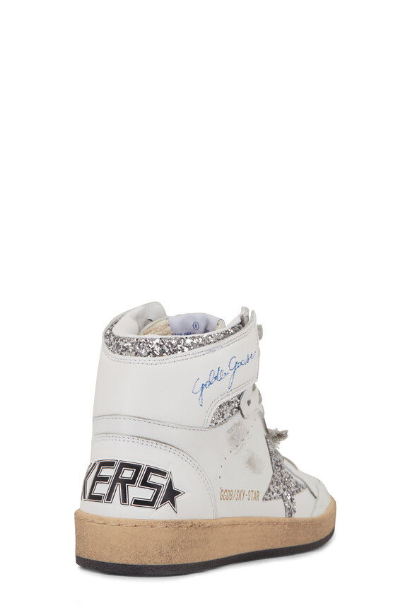 Golden Goose - Sky-Star White Leather & Glitter High-Top Sneaker