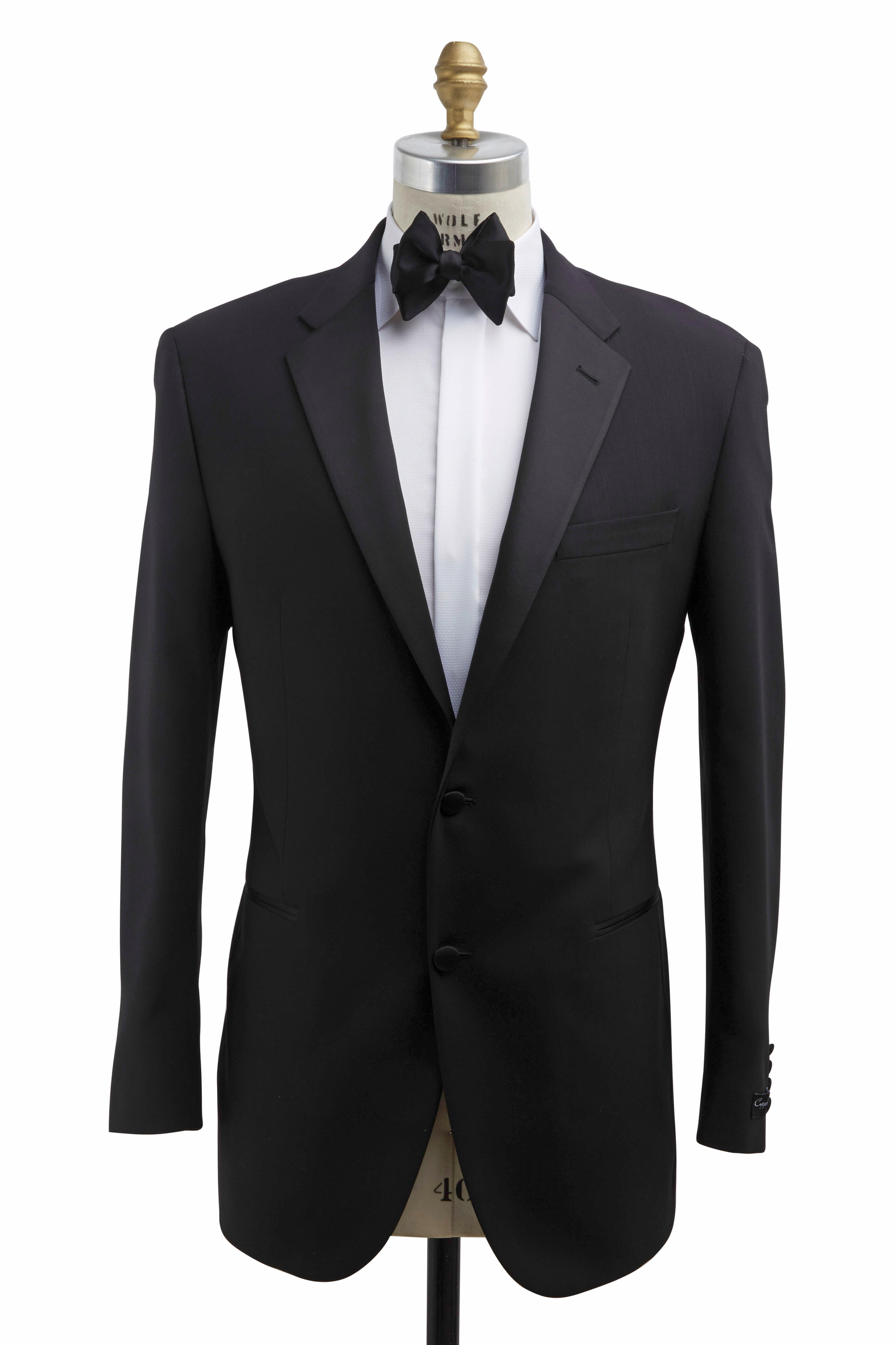 Coppley - Black Worsted Wool Flat Front Tuxedo