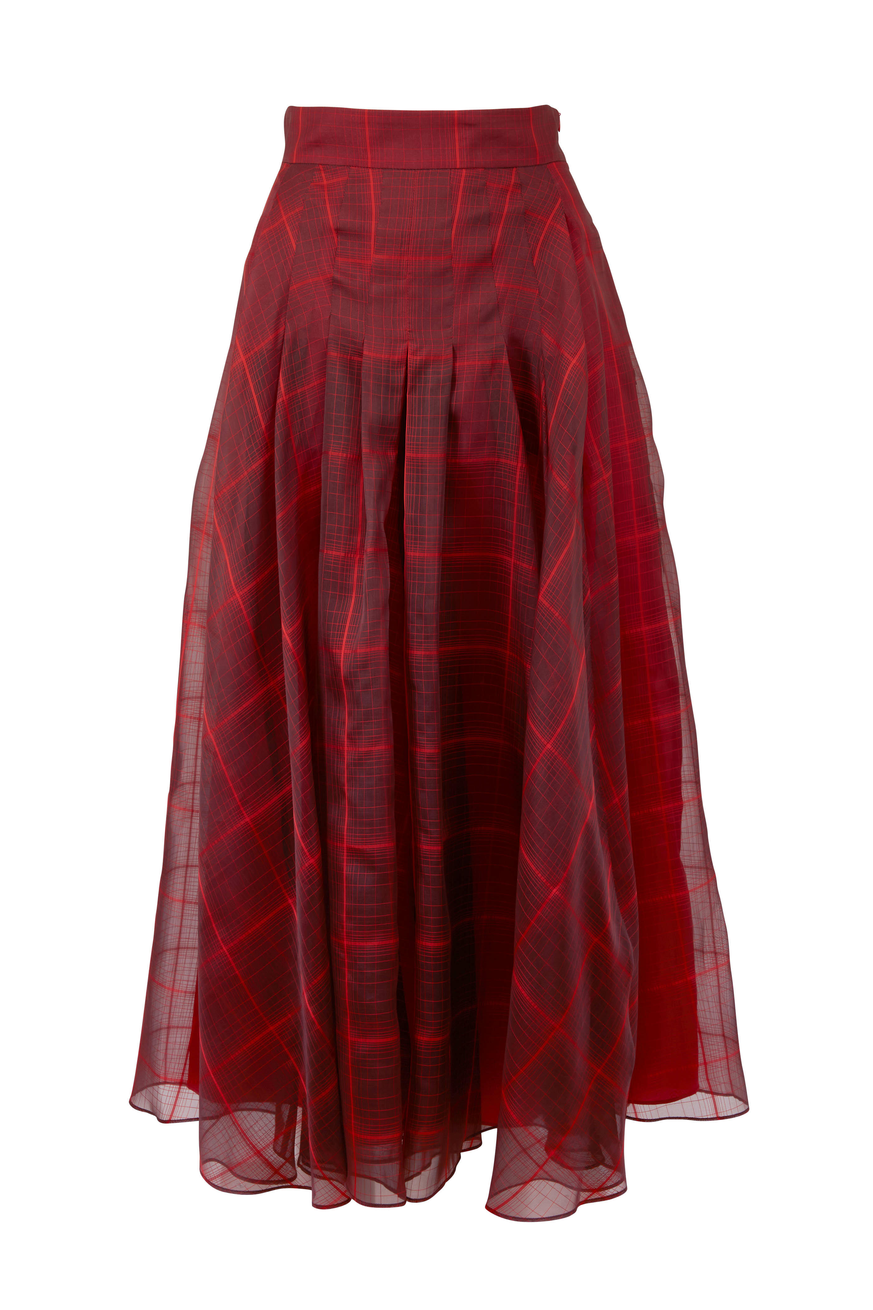 Akris - Burgundy Plaid Pleated A-line Skirt | Mitchell Stores