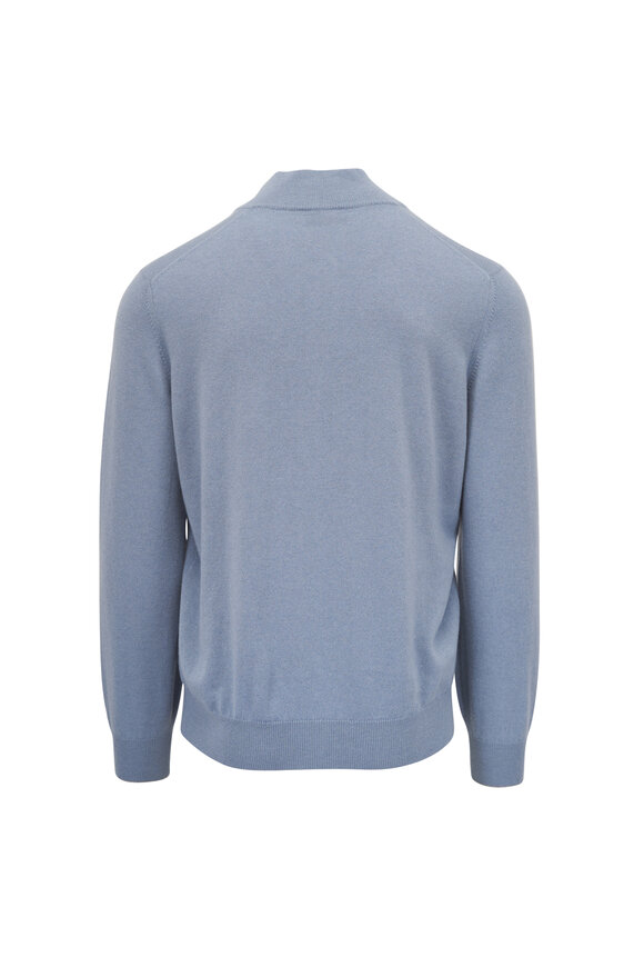 Brunello Cucinelli Light Blue Cashmere Quarter Zip Sweater - view 4
