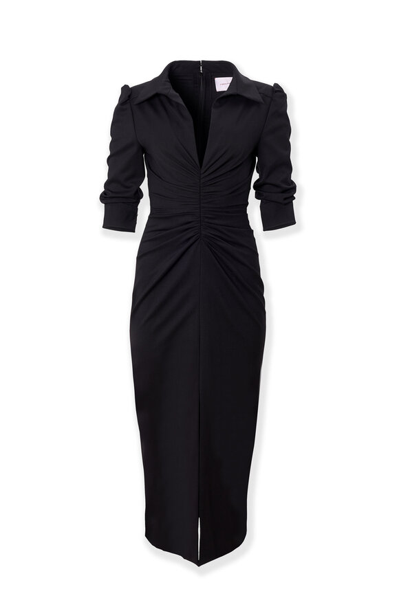 Carolina Herrera Black Stretch Wool Midi Dress - view 1