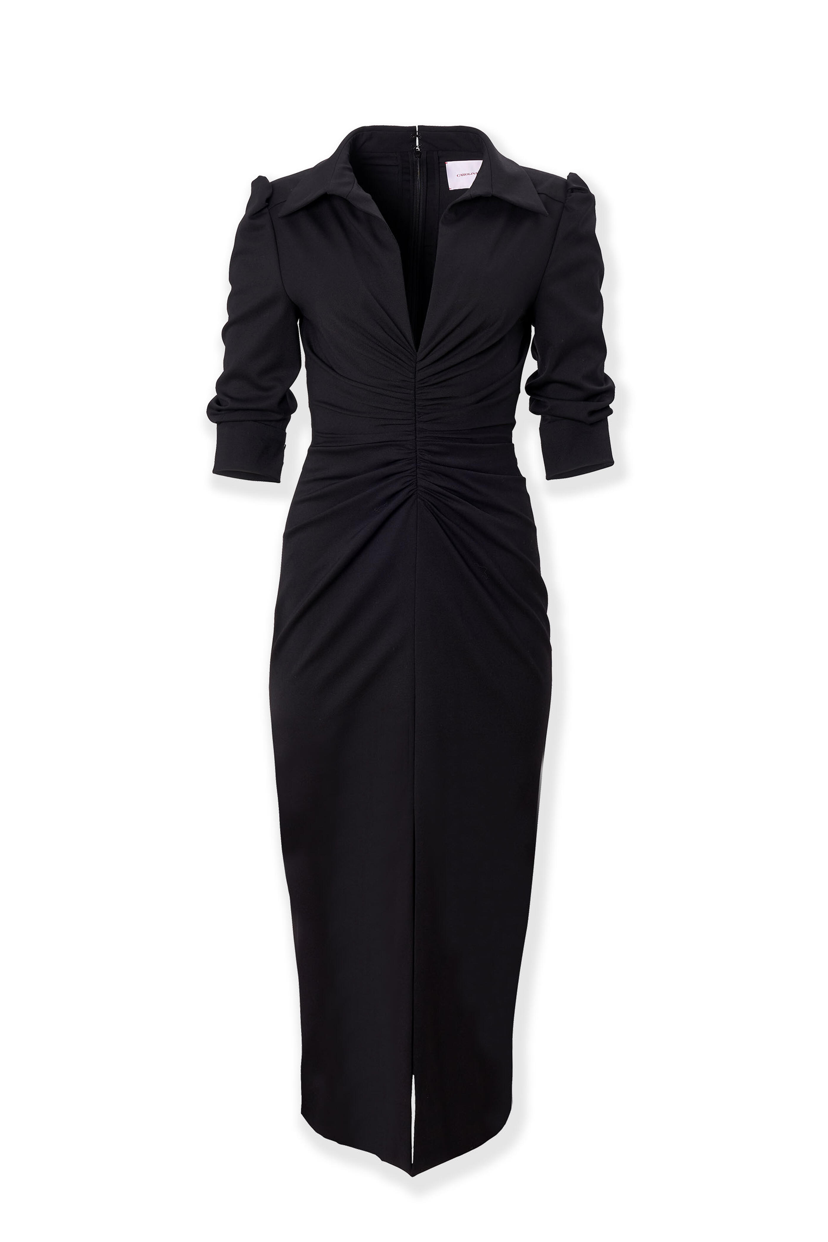 Carolina Herrera - Black Stretch Wool Midi Dress - view 1