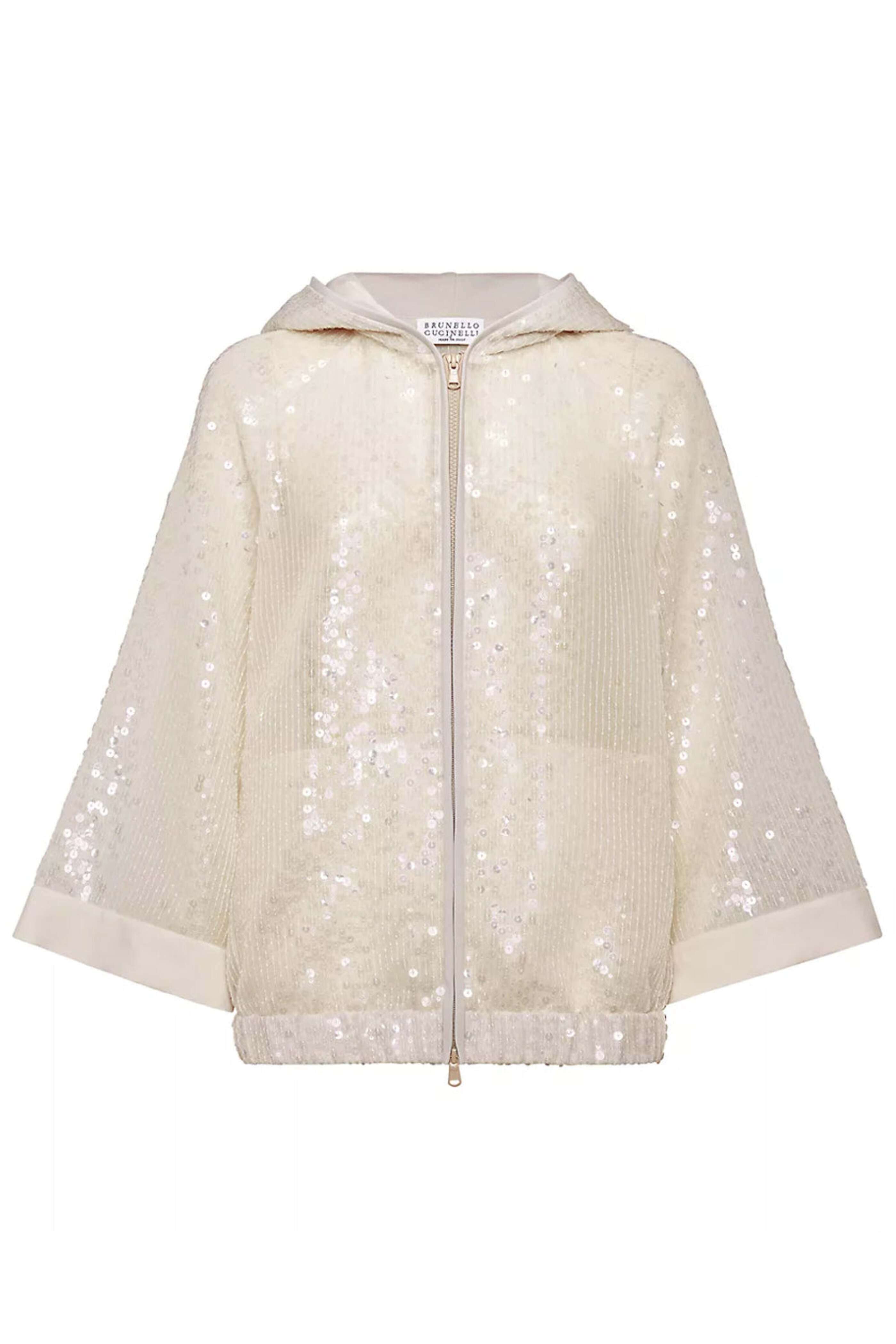 Brunello Cucinelli - Warm White Sequin Paillette Hooded Jacket