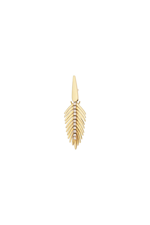 Sutra 18k Yellow Gold Center Diamond Leaf Earrings - view 2