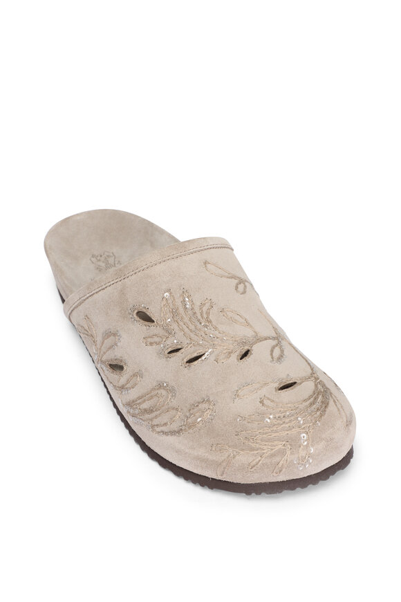 Brunello Cucinelli Embellished Ice Suede Flat Slipper - view 1