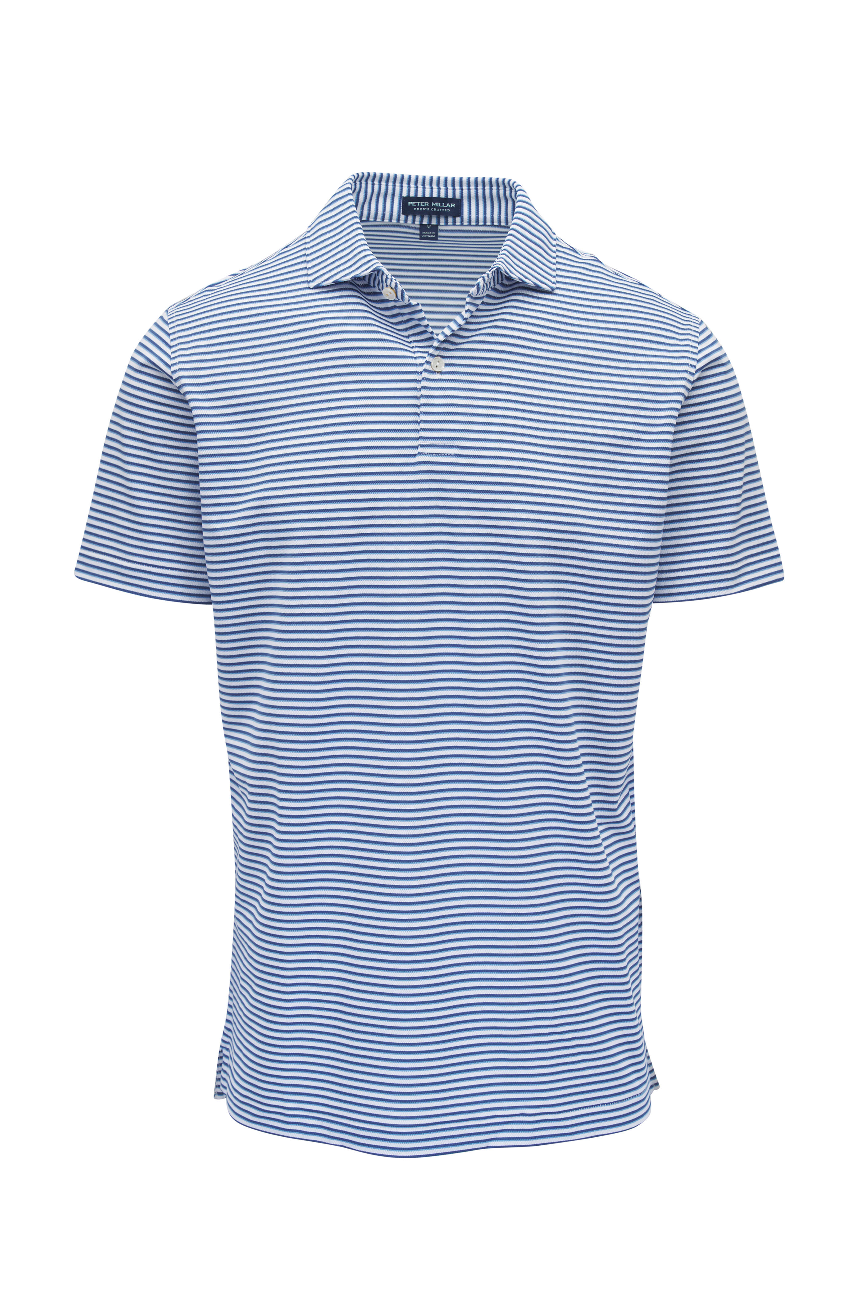 Peter Millar - Tempo White & Ocean Blue Performance Mesh Polo