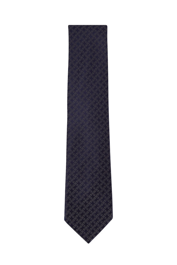 Brioni - Navy Blue Geometric Silk Necktie