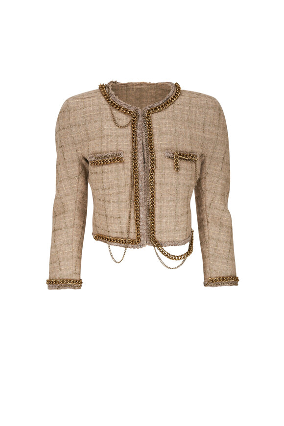 R13 - Beige & Gold Square Shoulder Tweed Jacket 