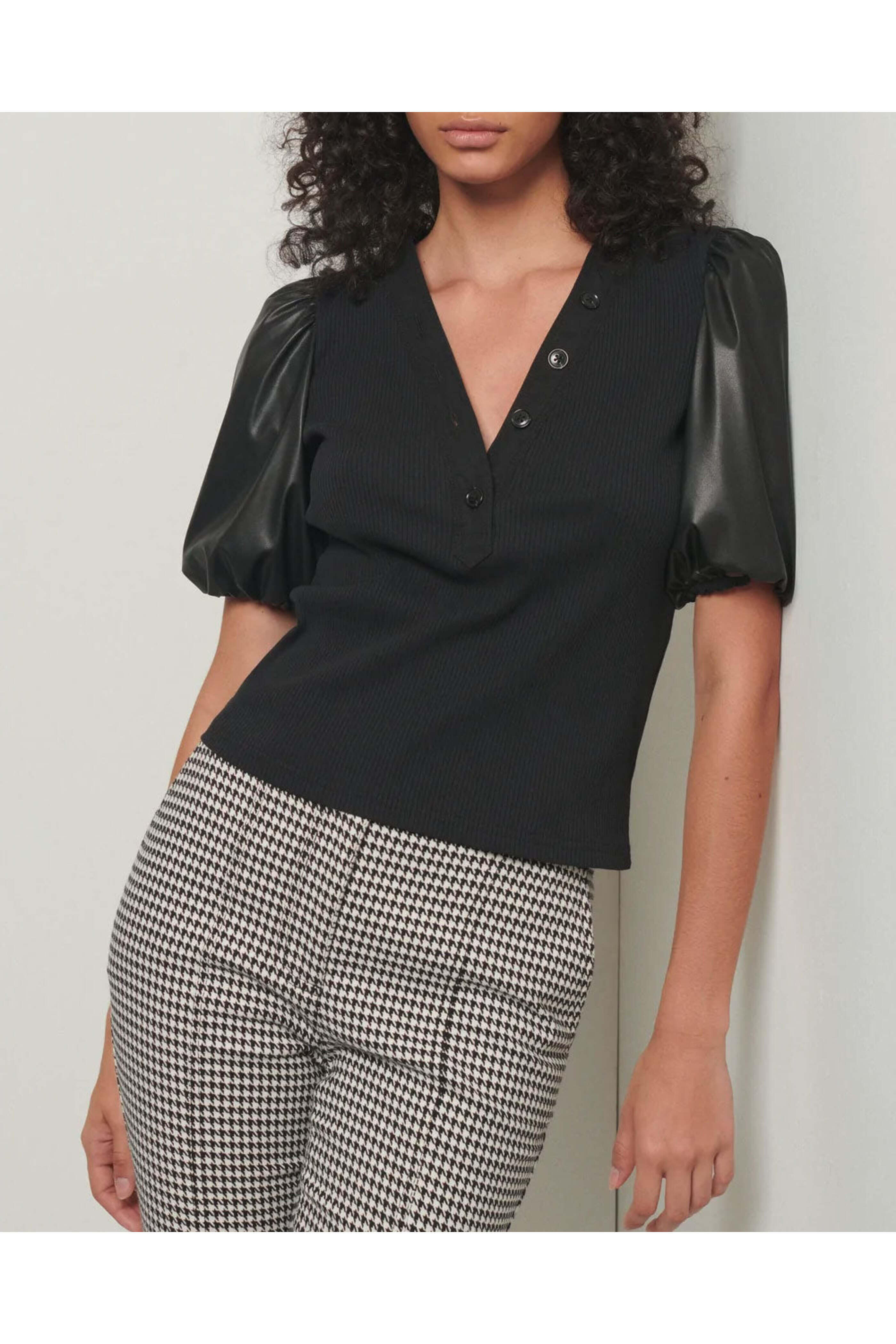 Derek Lam - Black Amber Mixed Media Shirt