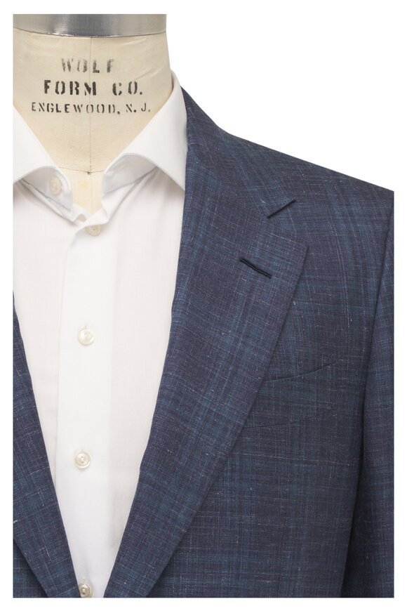 Zegna Blue Check Wool, Silk, Cashmere & Linen Sport Coat