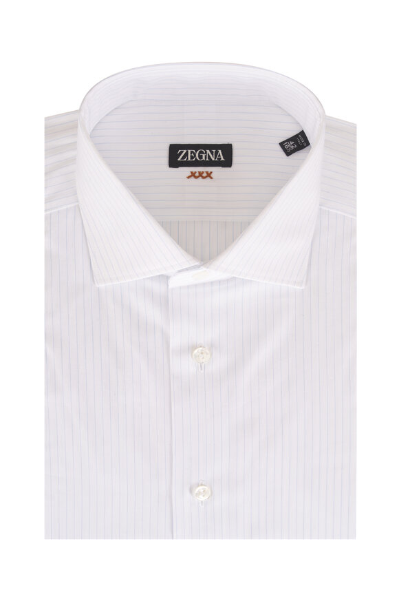 Zegna Blue Stripe Cotton Dress Shirt - view 1