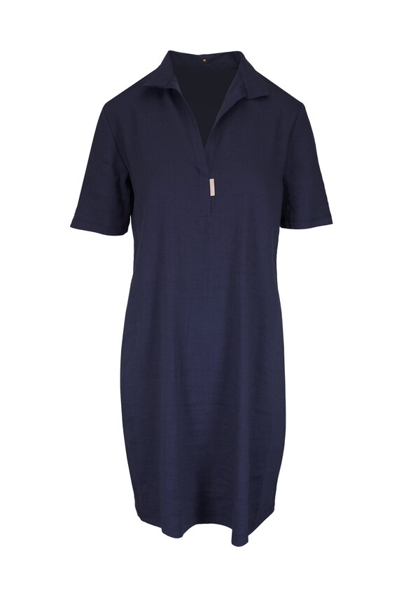 Peter Cohen Paola Navy Stretch Linen Viscose Dress