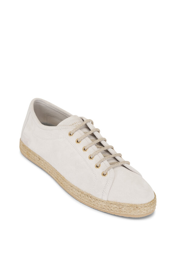 Brunello Cucinelli White Espadrille Suede Low Top Sneaker