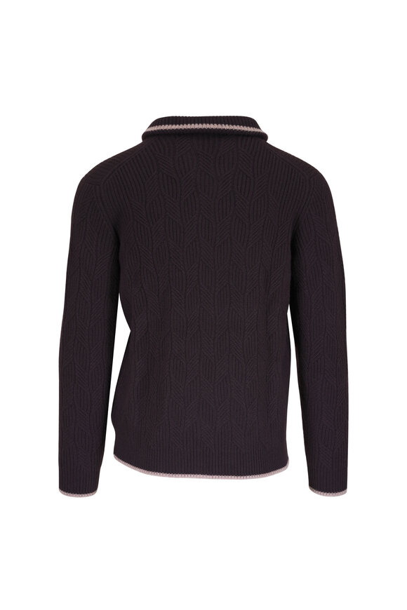 Fedeli Dark Brown Cashmere Cable Knit Full Zip Sweater - view 2