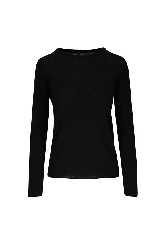 Majestic - Black Cashmere Long Sleeve Crewneck Top