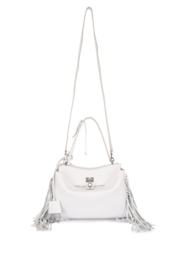 Balenciaga - Small Rodeo White Leather Fringe Top Handle Bag