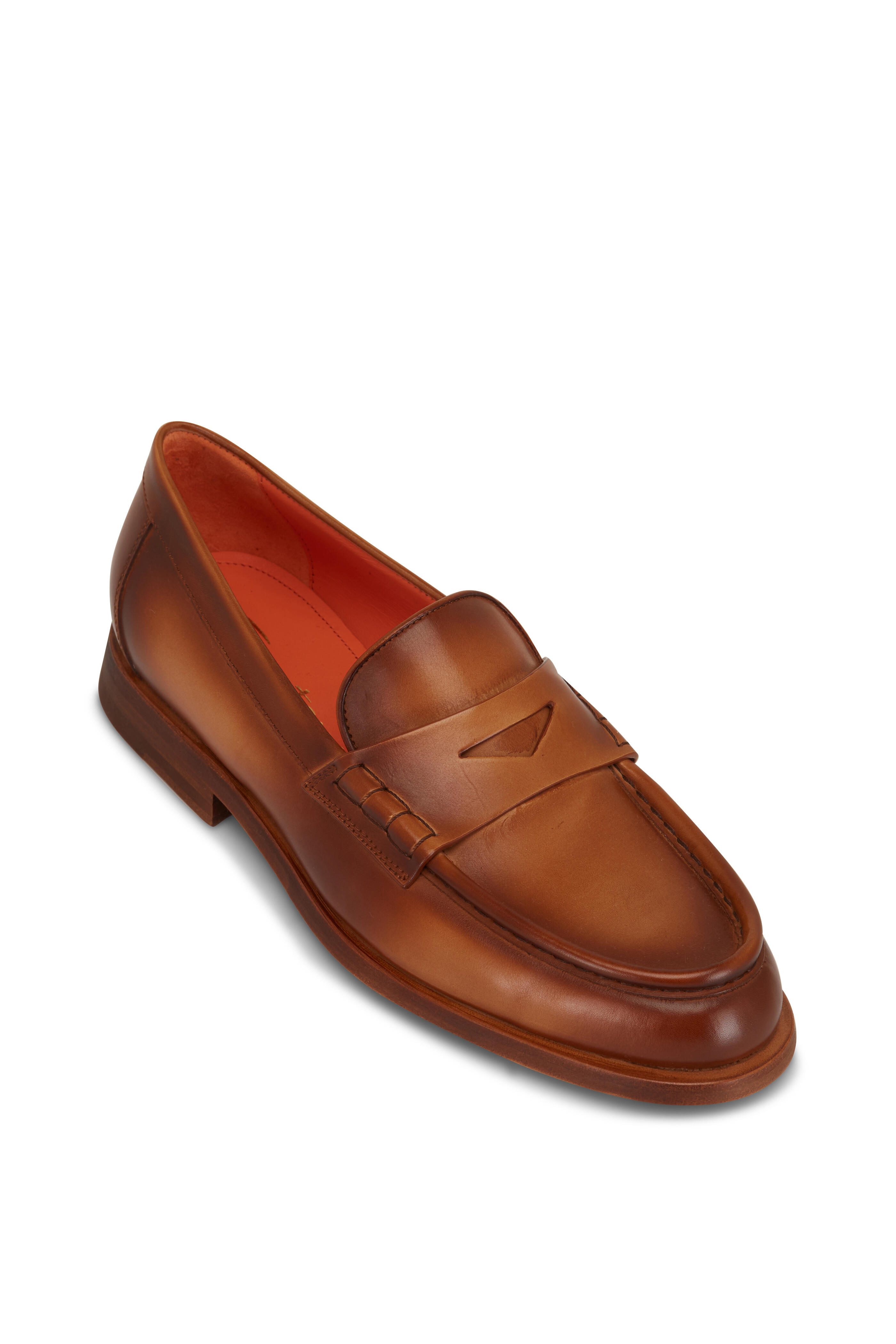 Koppeling Probleem Asser Santoni - Airglow Brown Leather Penny Loafer | Mitchell Stores