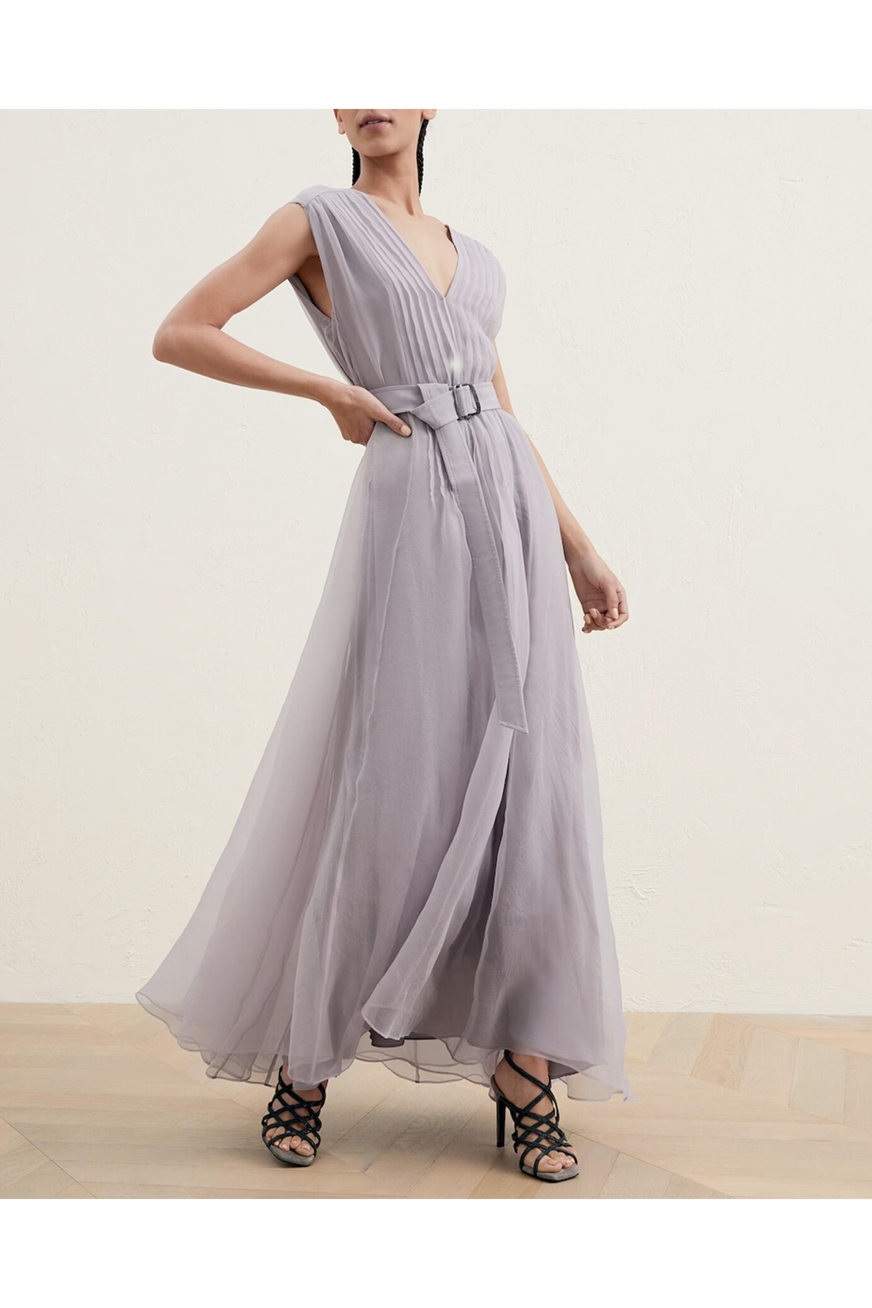 Brunello Cucinelli - Lavender Silk Plisse Belted Maxi Dress