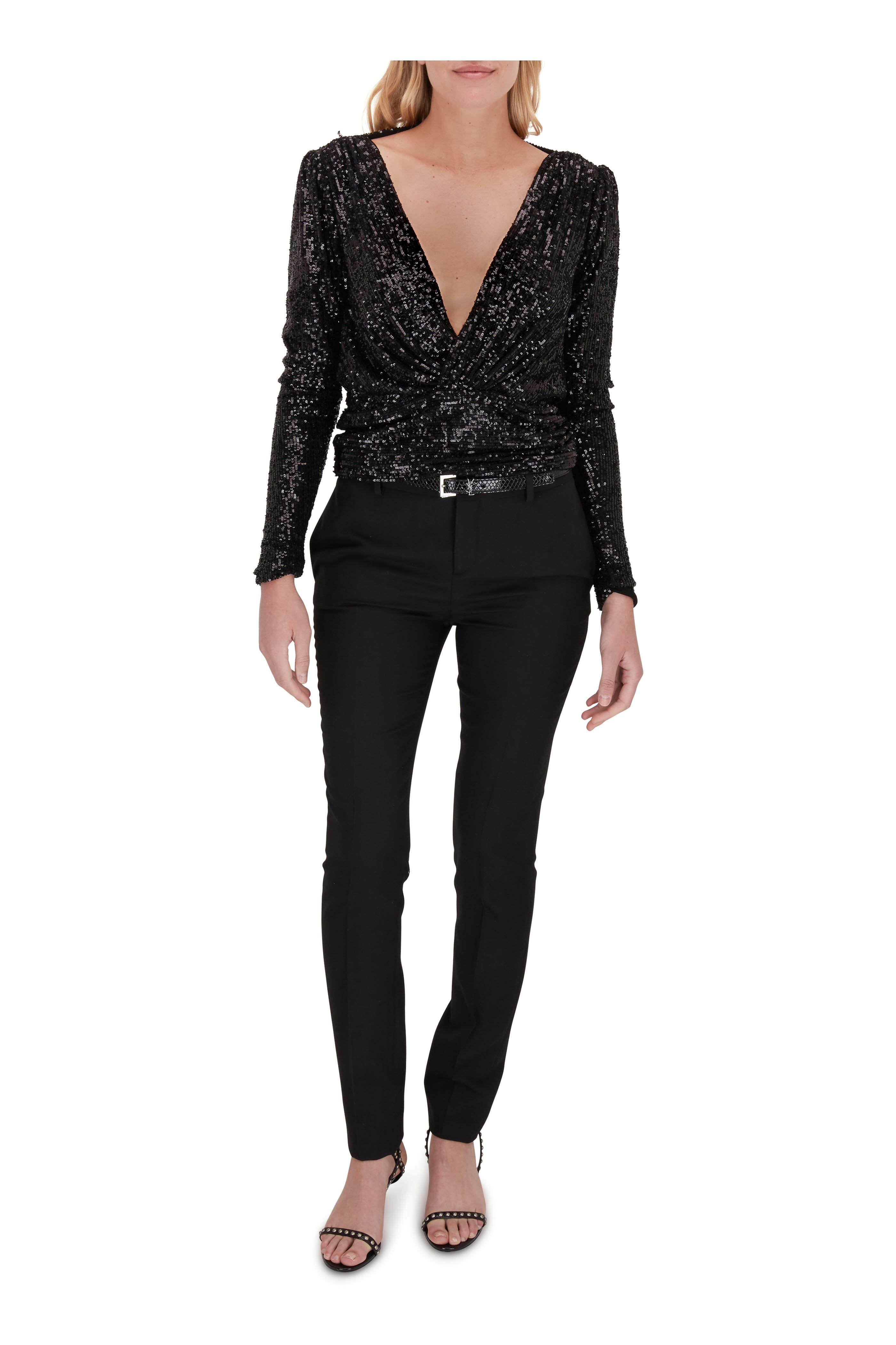 Saint Laurent - Black Python Vernis Washed Leather Belt