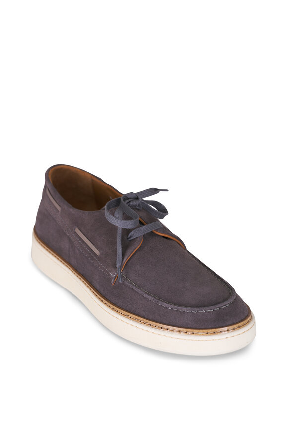 Aquatalia Bora Gray Suede Boat Shoe
