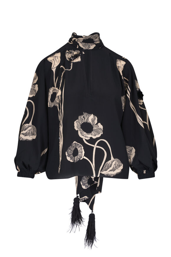 Johanna Ortiz - Papaver Somniferum Black Sand Silk Top