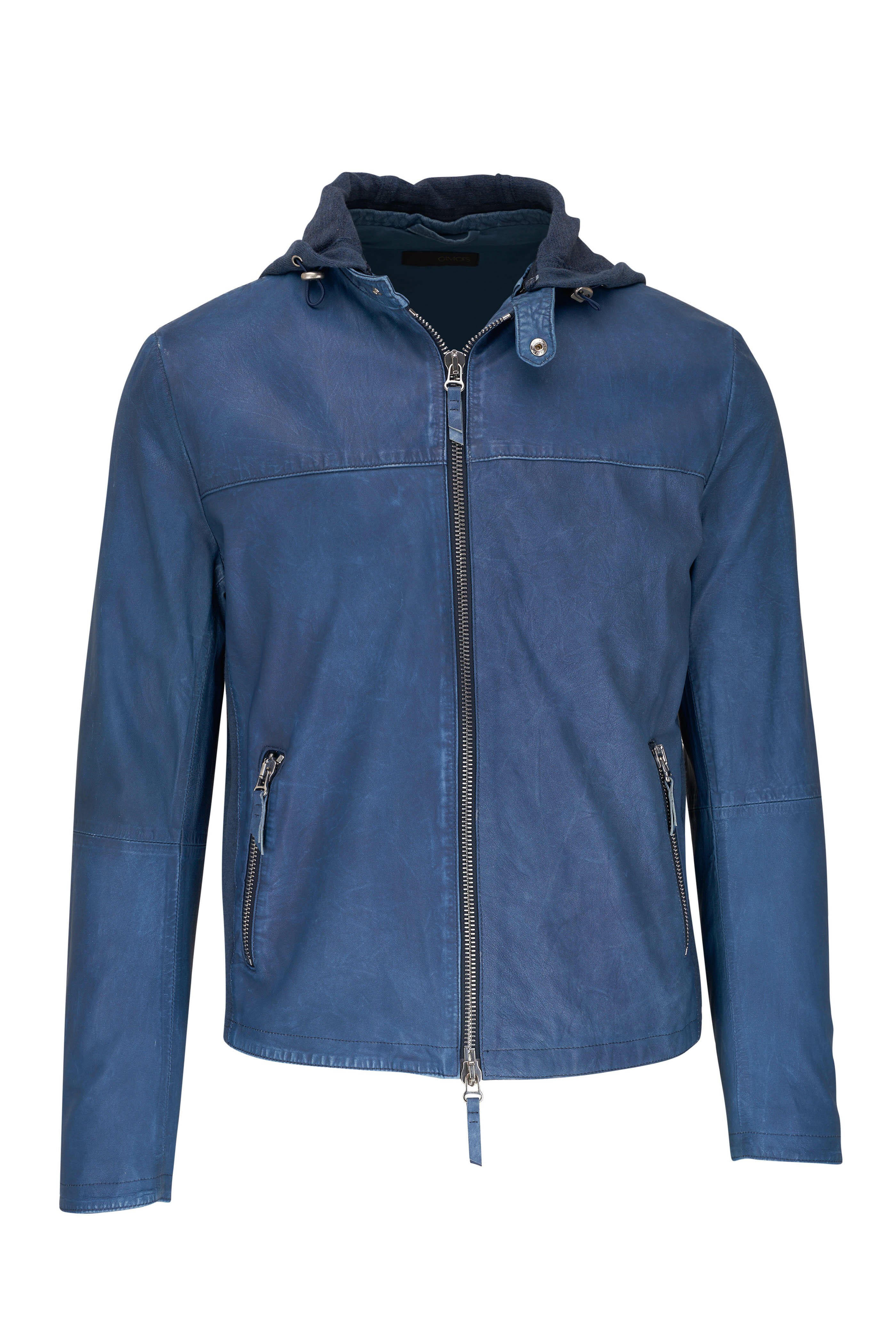 Gimos Navy Blue Reserve Hooded Glove Leather Jacket