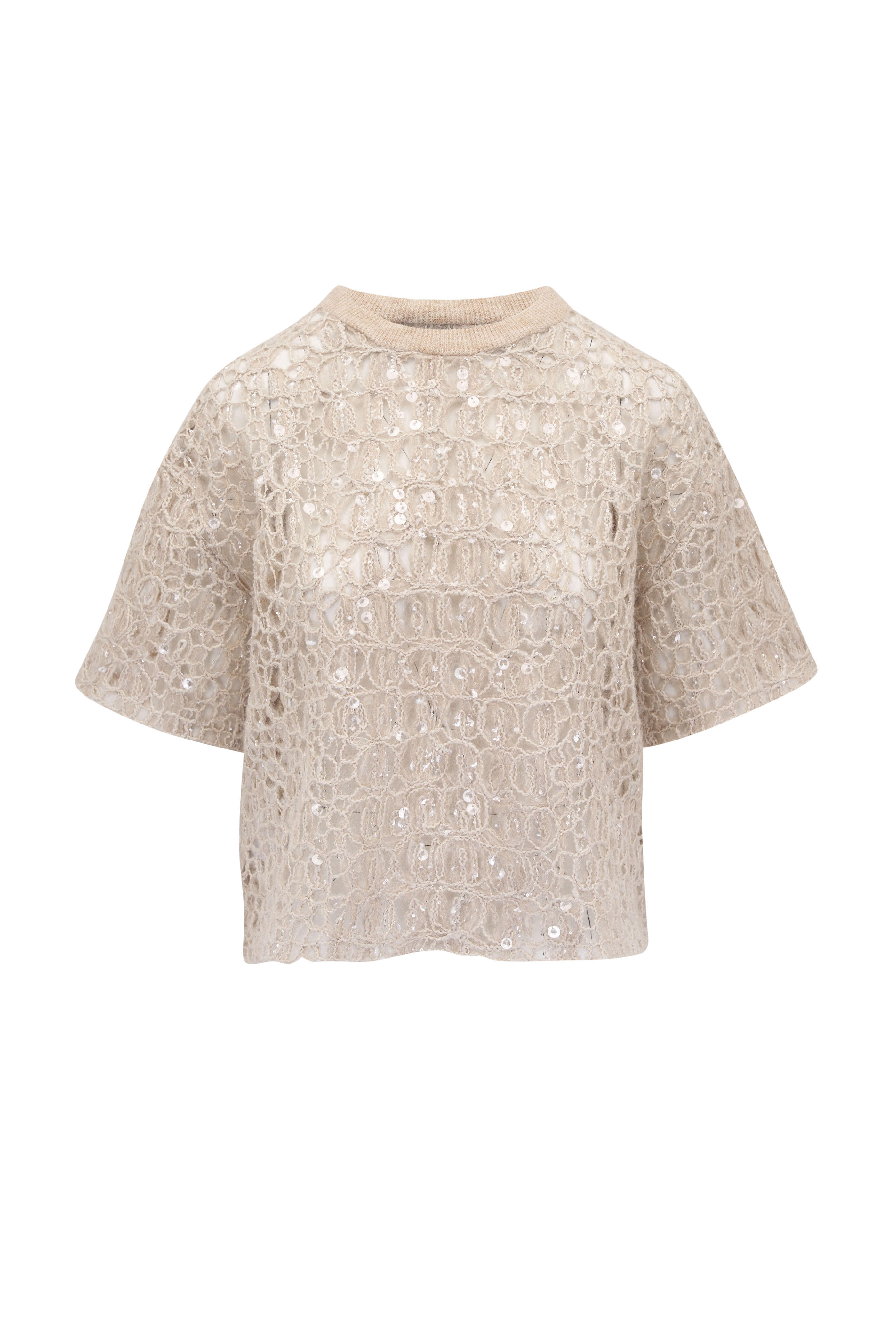 Brunello Cucinelli - Beige Croc Effect Knit T-Shirt Brunello Cucinelli - Beige Croc Effect Knit T-Shirt