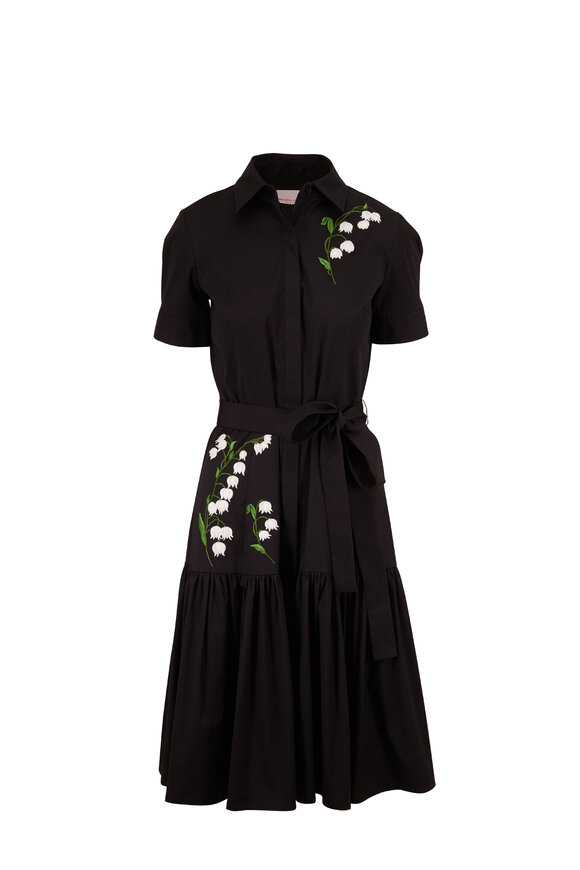 Carolina Herrera - Black Floral Embroidered Short Sleeve Dress