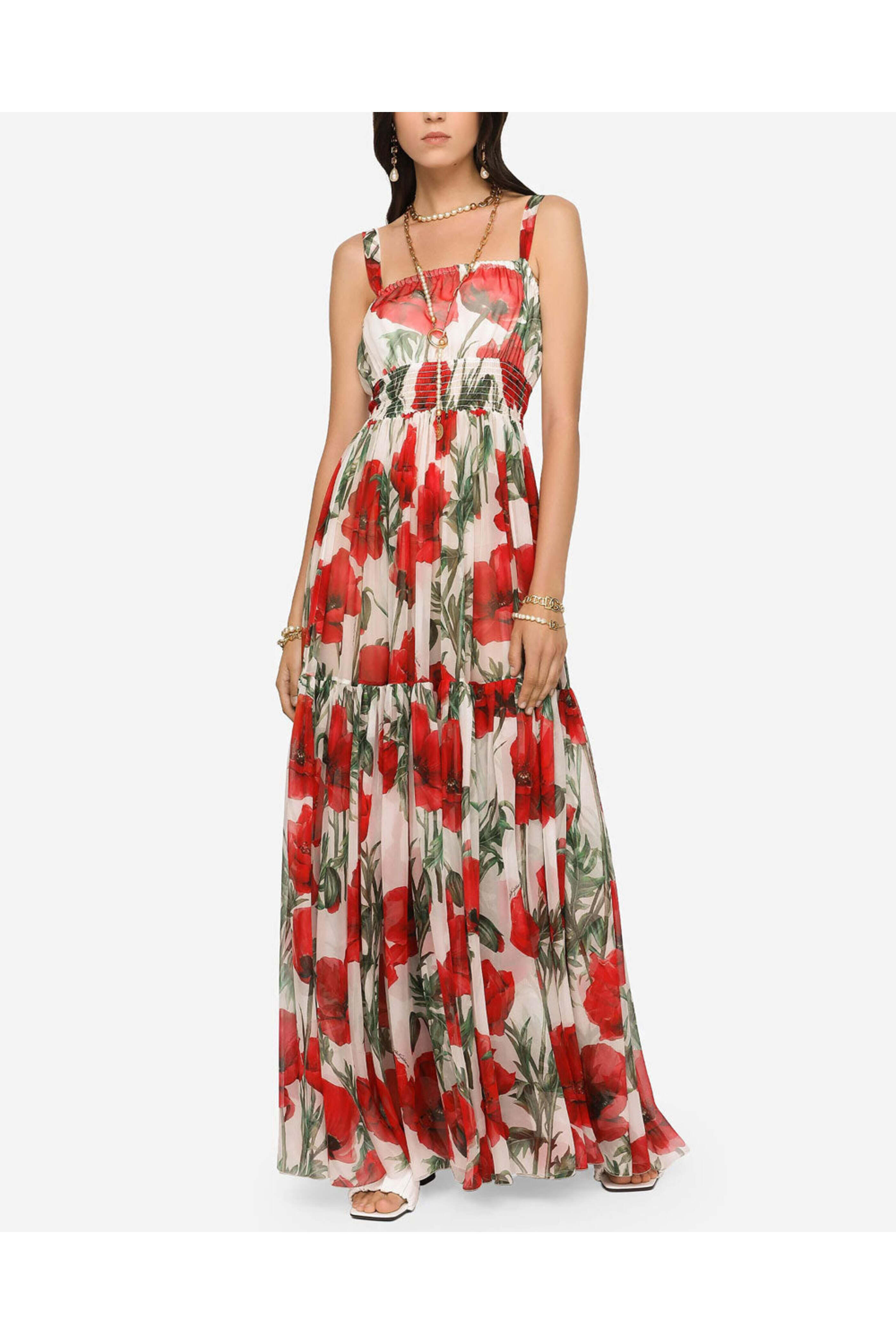 Dolce & Gabbana - Papaveri Sleeveless Teired Maxi Dress