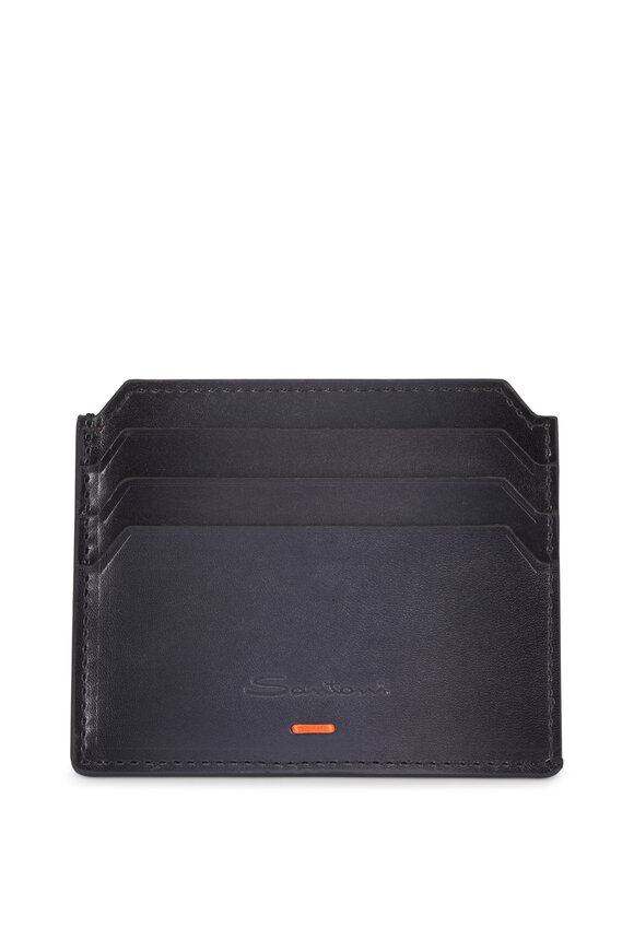 Santoni Gray Leather Card Case - view 1