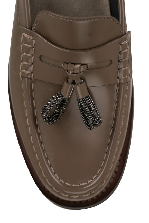 Brunello Cucinelli - Mudd Leather Monili Tassel Slide Loafer 