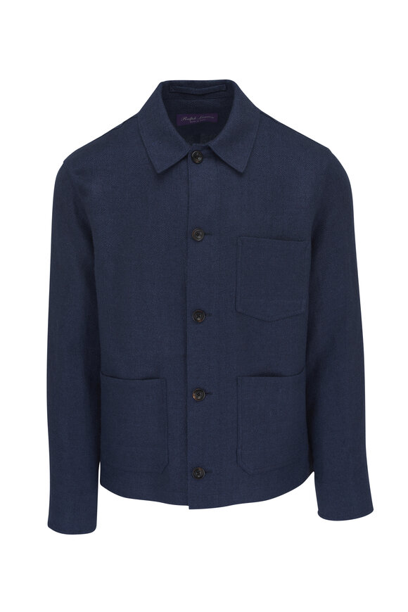 Ralph Lauren Purple Label Burnham Navy Linen & Silk Woven Jacket 