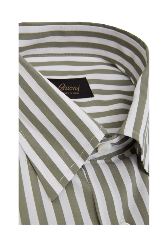 Brioni - Olive & White Striped Sport Shirt