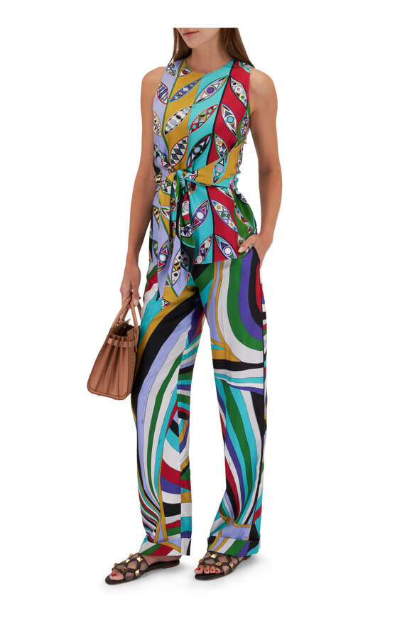 Pucci - Green & Purple Girandole Print Silk Wrap Top