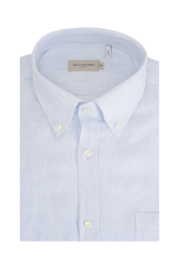Paul & Shark Blue Stripe Linen Sport Shirt