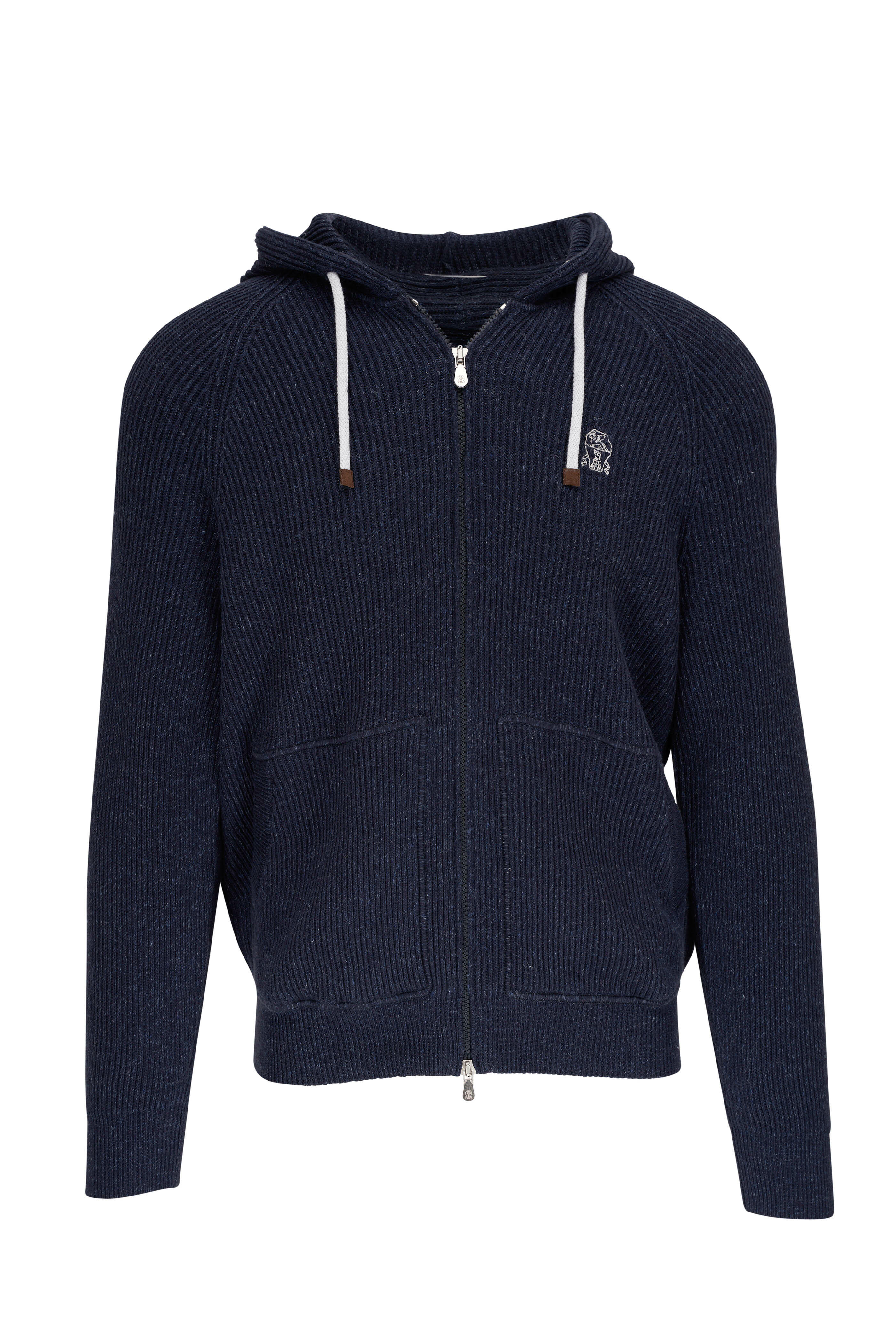 新品 大人気商品  Cotton Melange Navy - Cucinelli Brunello & Hoodie Spa Linen トップス