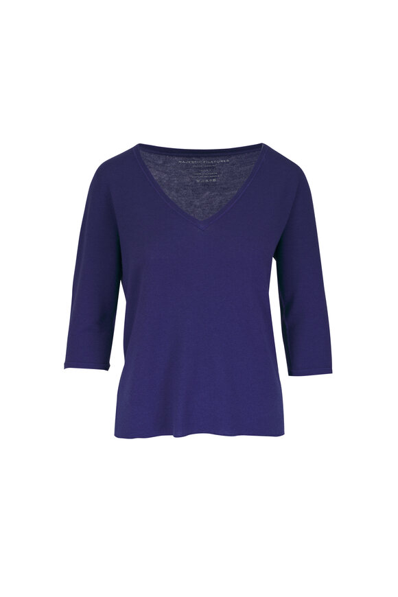 Majestic Blue Cashmere V-Neck T-Shirt
