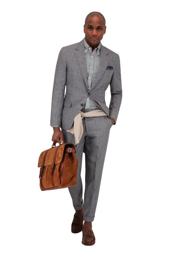 Brunello Cucinelli - Gray Plaid Wool, Linen & Silk Suit 