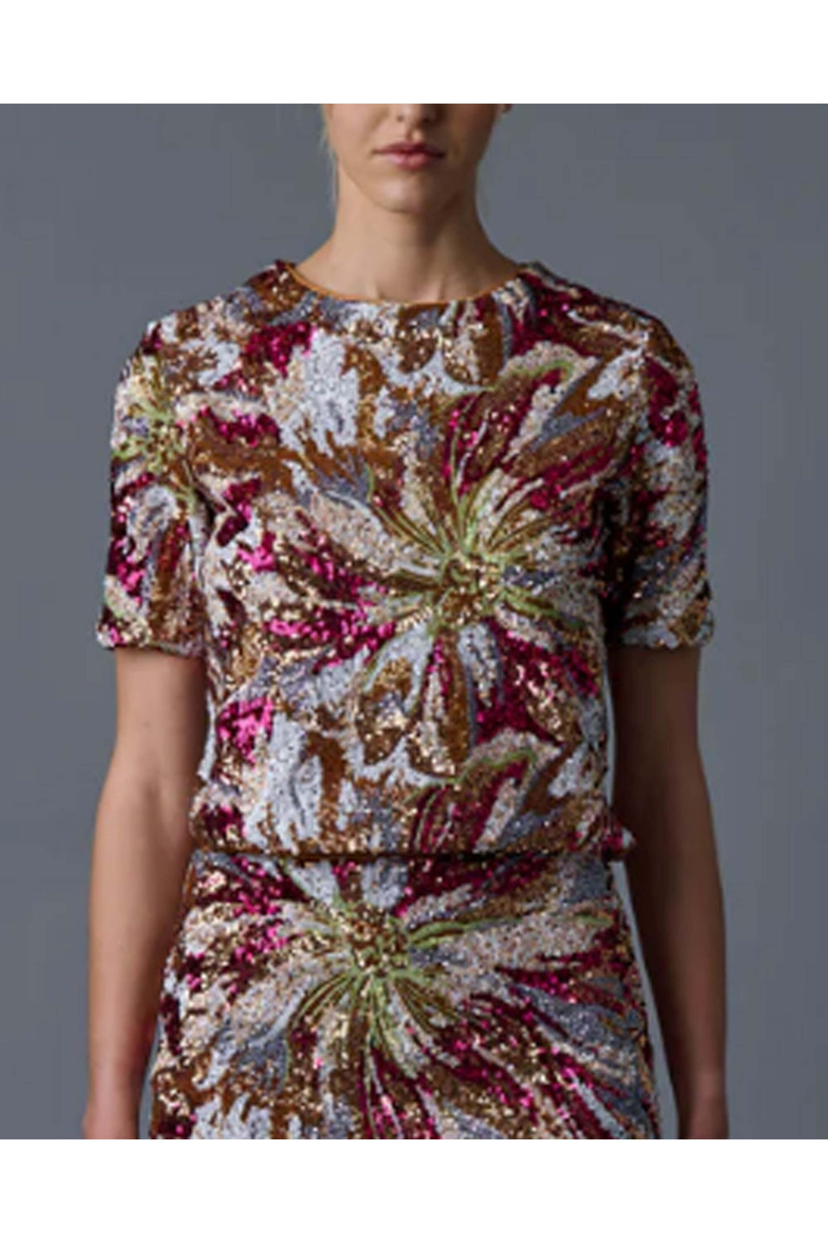 Le Superbe - Abstract Floral Sequin Top