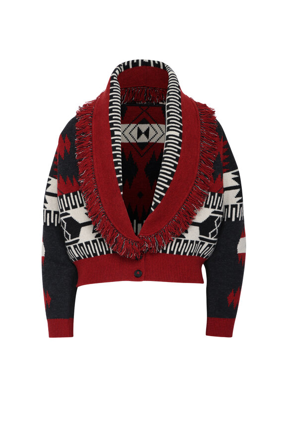 Alanui Icon Jacquard Ruby & Charcoal Cardi Bomber