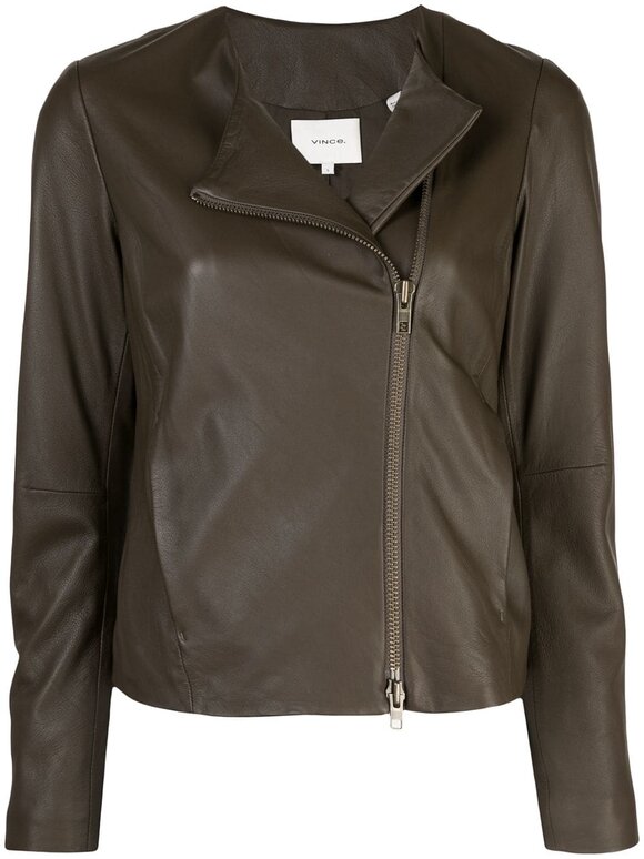 Vince - Olive Green Leather Cross Front Jacket