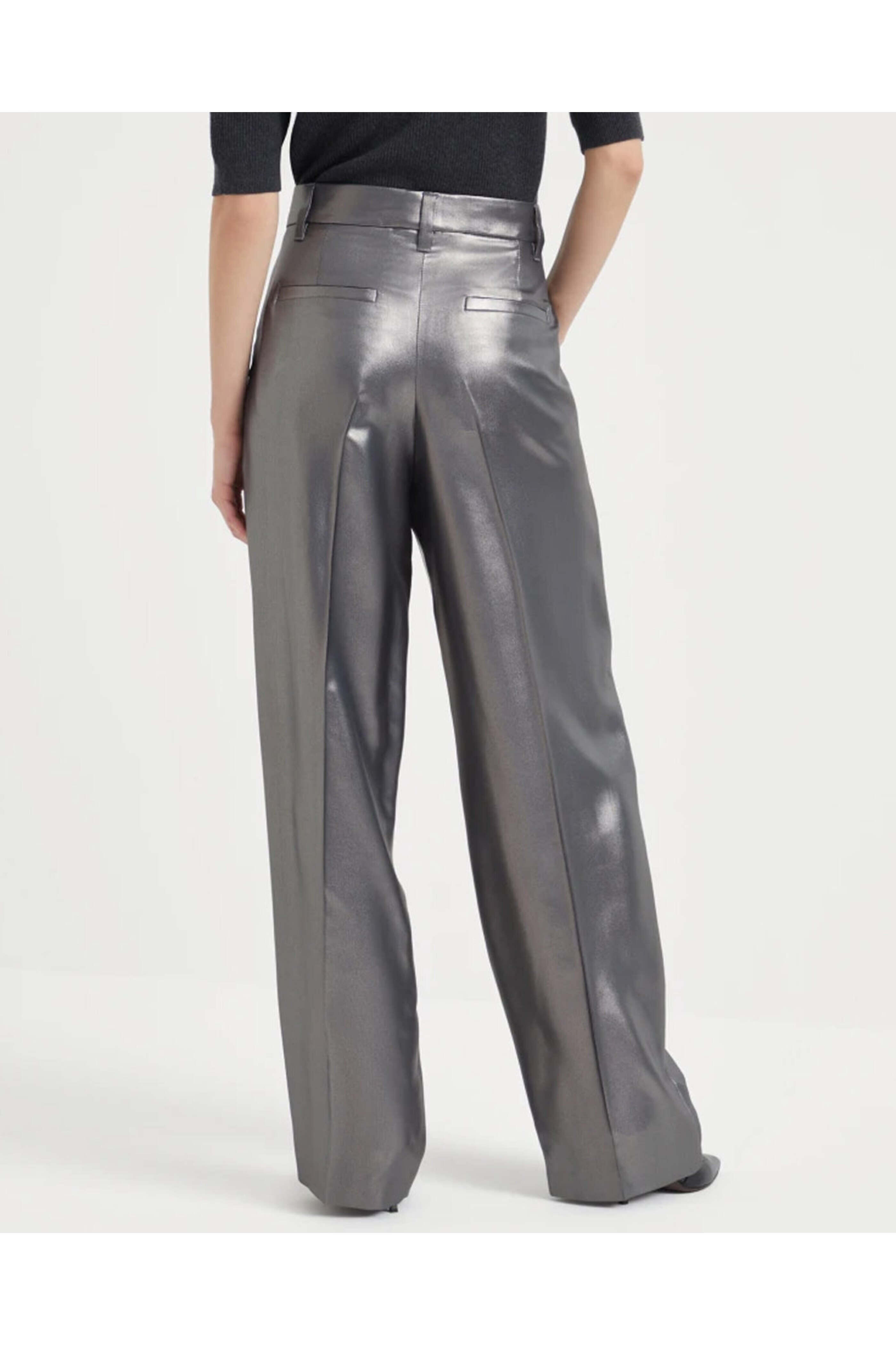 【関税込み】BRUNELLO CUCINELLI Lurex pants Brunello Cucinelli - Metallic Silver Fluid Silk Pant