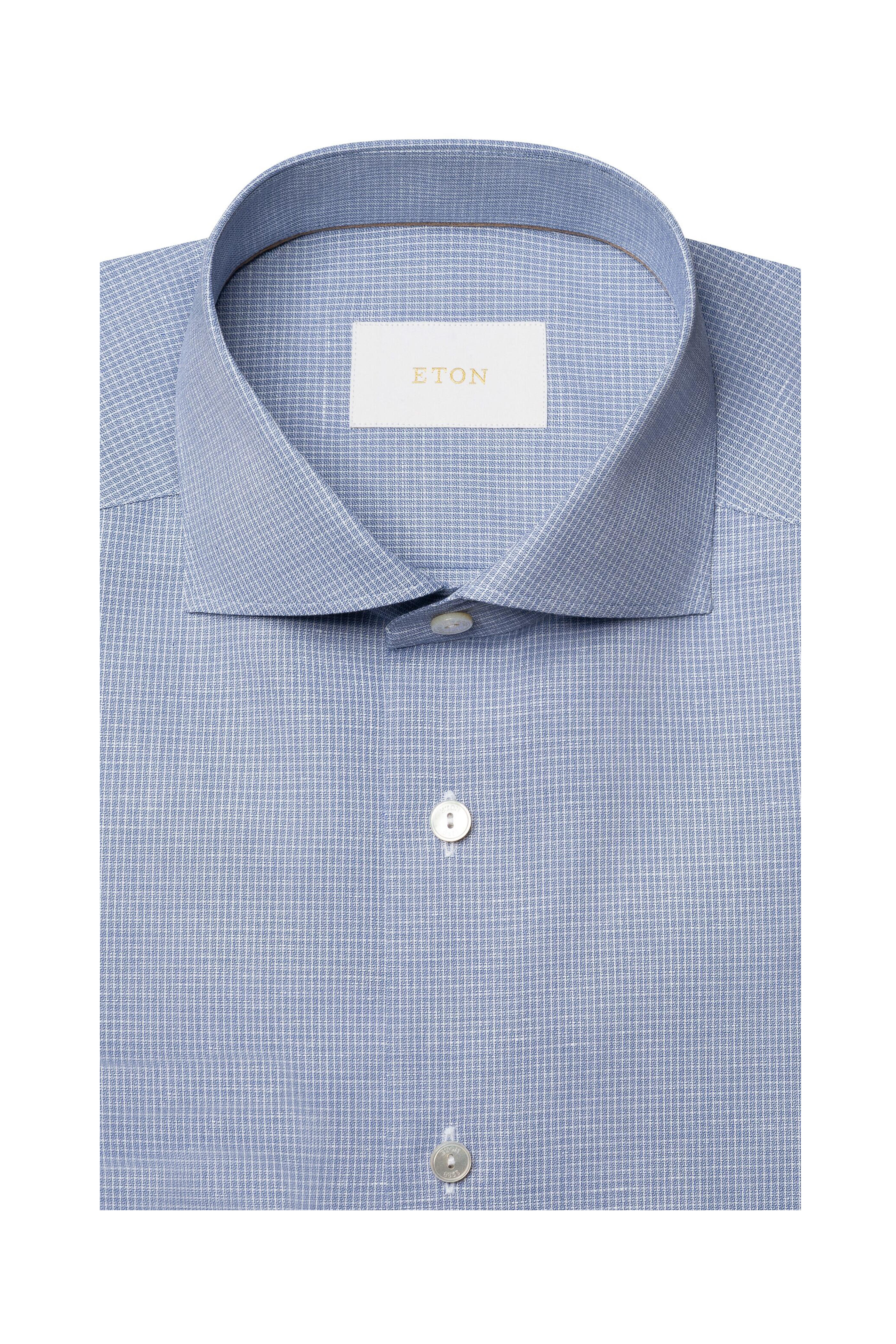 Eton - Blue Check Cotton, Linen & Silk Dress Shirt - view 2