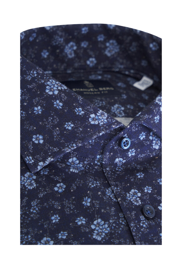 Emanuel Berg Pablo Navy Floral Print Jersey Sport Shirt - view 2